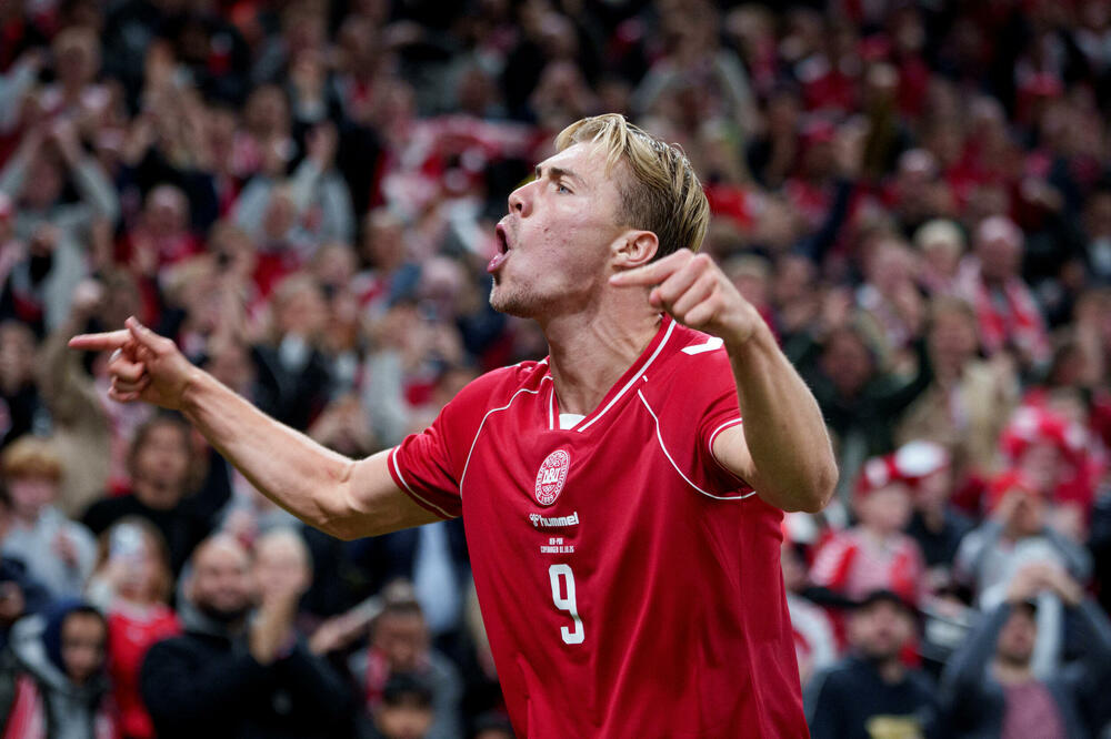 Rasmus Hojlund proslavlja gol protiv Portugala, Foto: Reuters