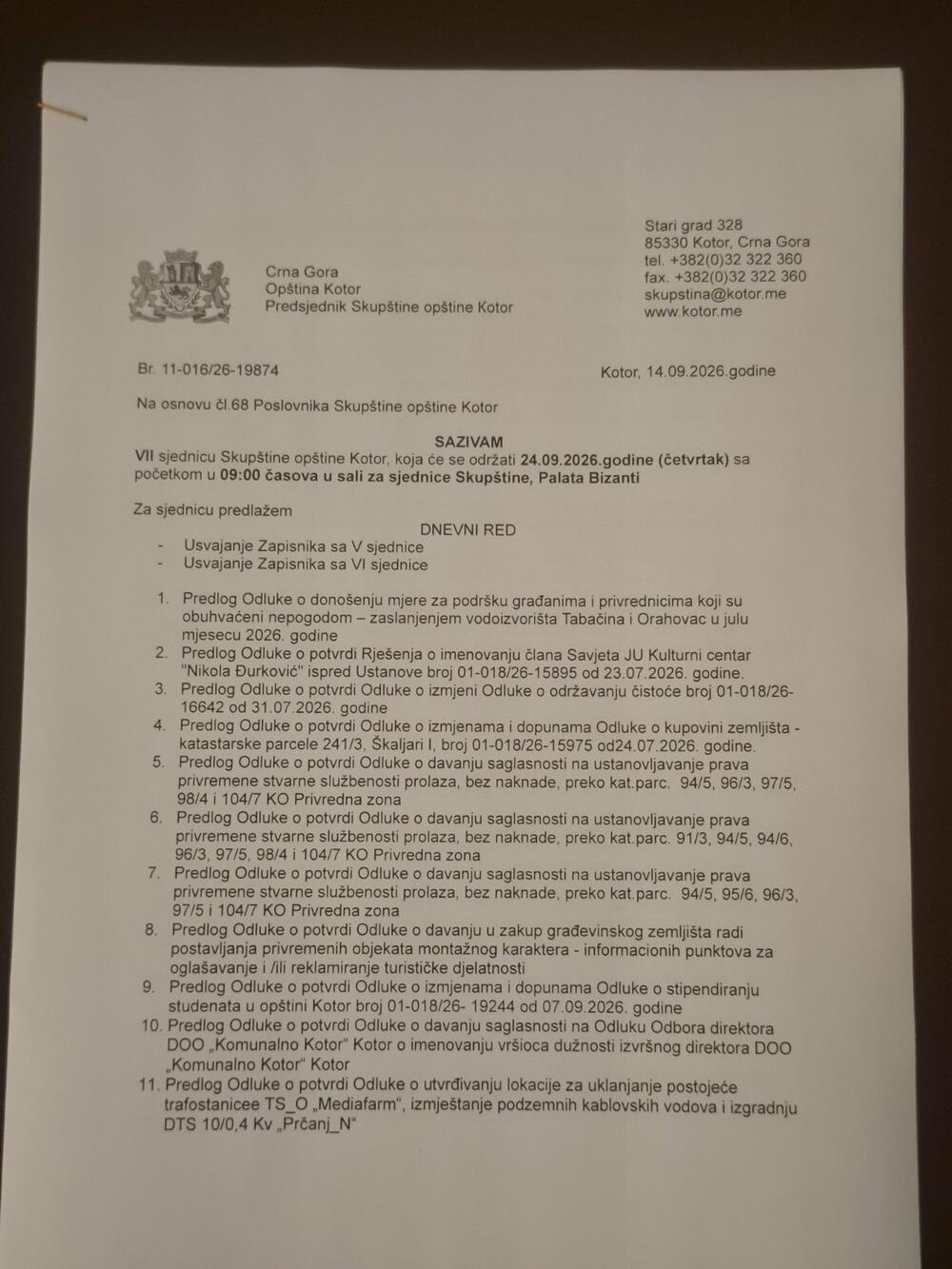 <p>Predsjednik Opštine Kotor kazao da je razgovarao sa svim partijama i da formalni predlog odluke nikada nije upućen Skupštini</p>
