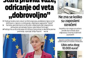 Naslovna strana "Vijesti" za 8. oktobar 2026. godine