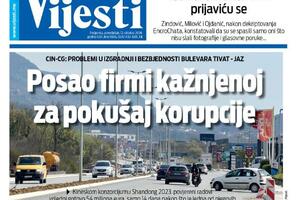 Naslovna strana "Vijesti" za 12. oktobar 2026. godine