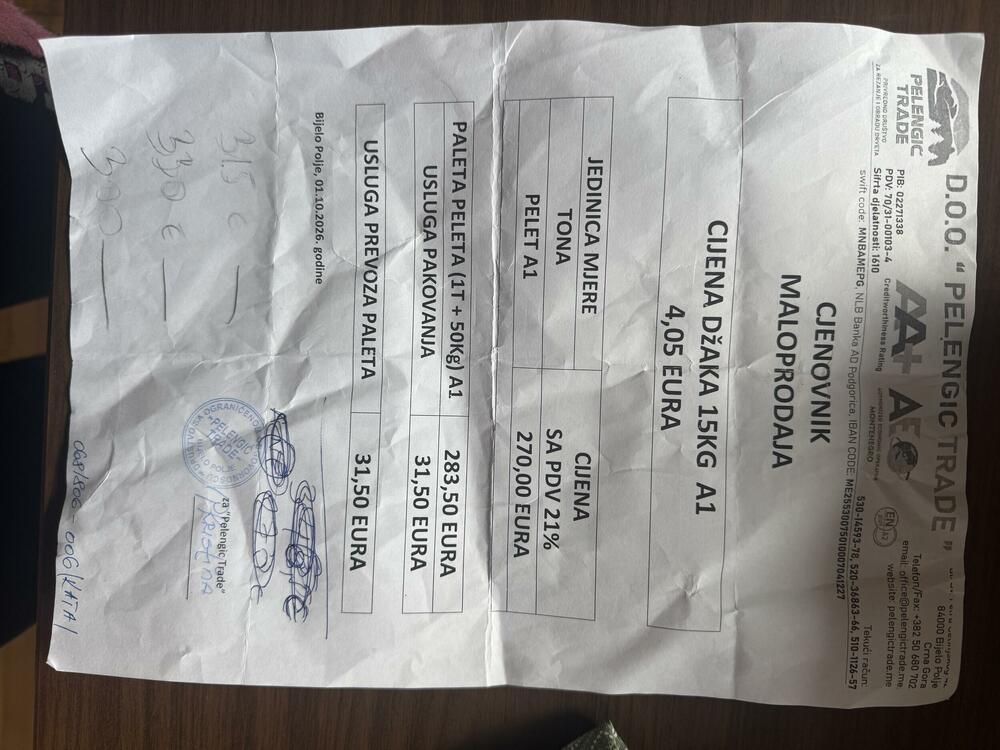 Cjenovnik 'Pelengić trade'