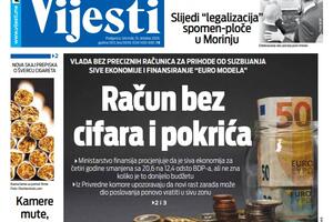 Naslovna strana "Vijesti" za 15. oktobar 2026. godine