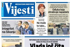 Naslovna strana "Vijesti" za 16. oktobar 2026. godine
