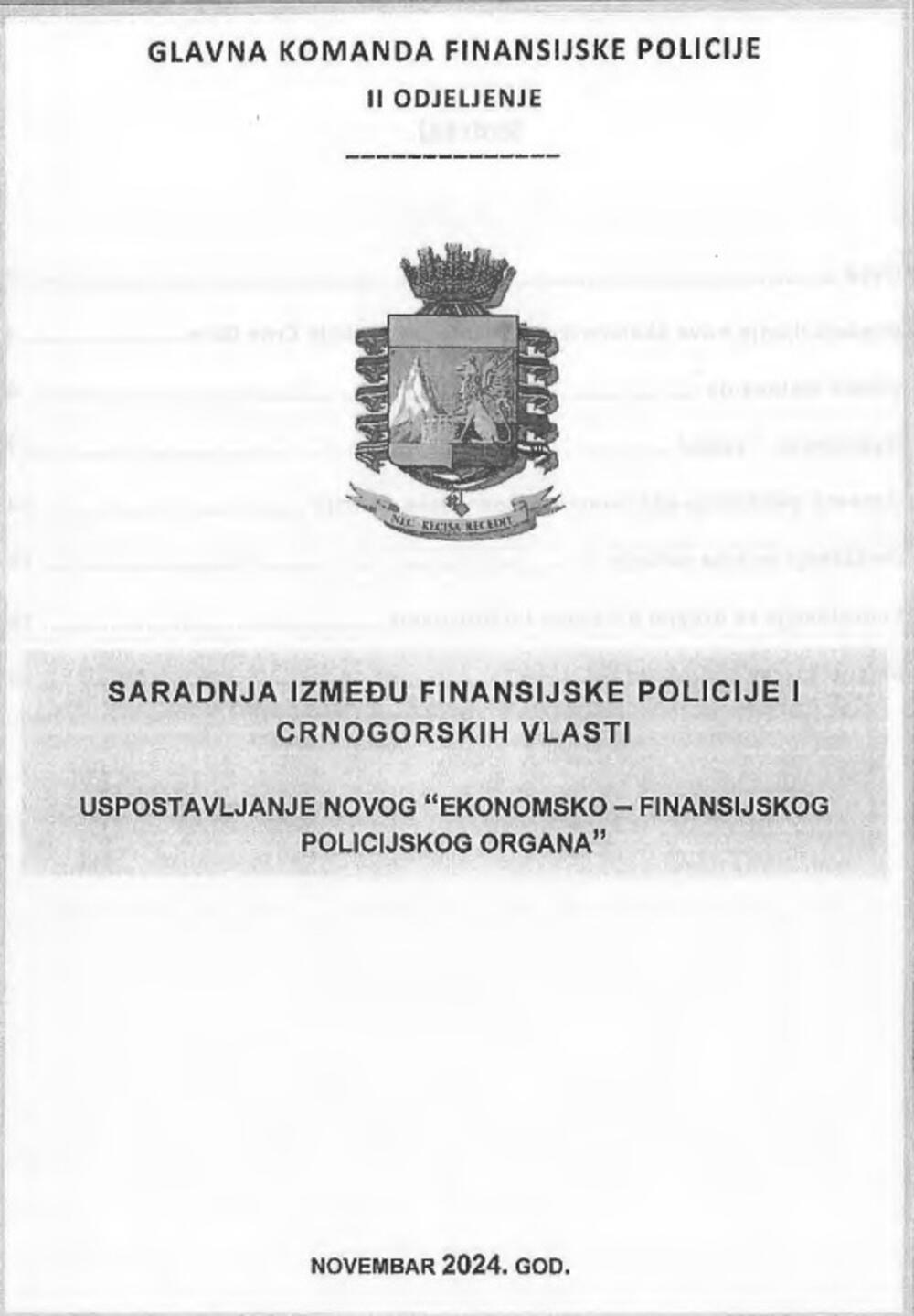Naslovna strana dokumenta dostavljenog Vladi u januaru prošle godine