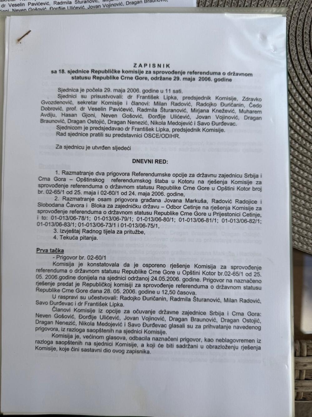 Zapisnici sa sjednica Republičke komisije za sprovođenje referenduma