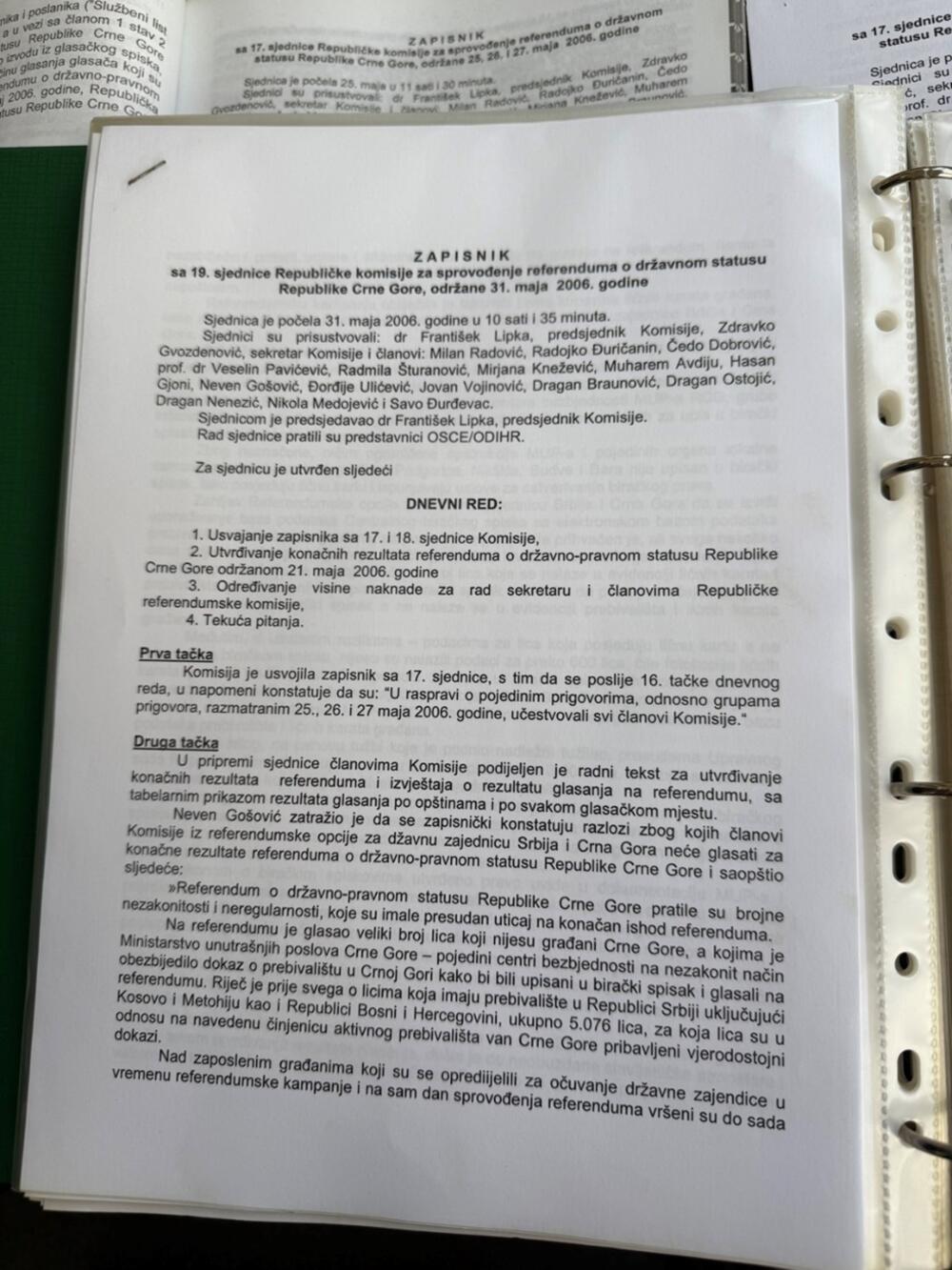 Zapisnici sa sjednica Republičke komisije za sprovođenje referenduma