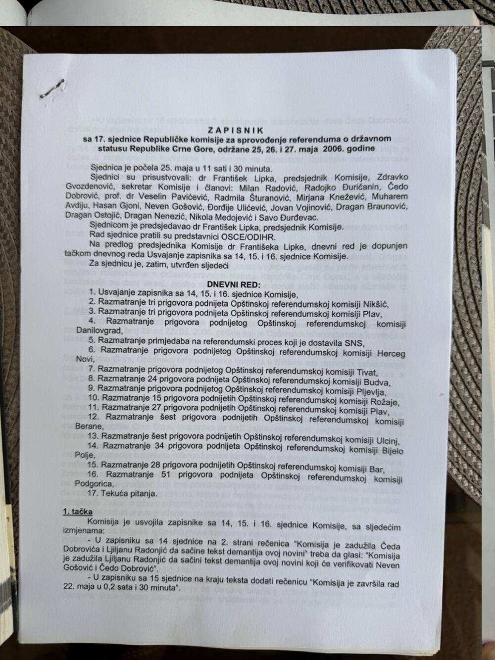 Zapisnici sa sjednica Republičke komisije za sprovođenje referenduma