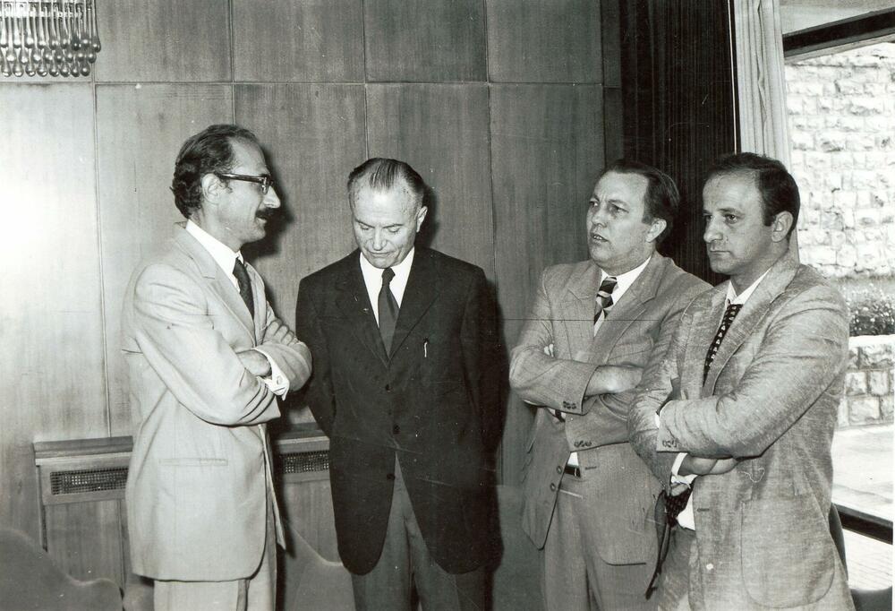 Sreten Perović, Radovan Zogović, Radoslav Rotković i Slobodan Vuković u Strugi 1973.
