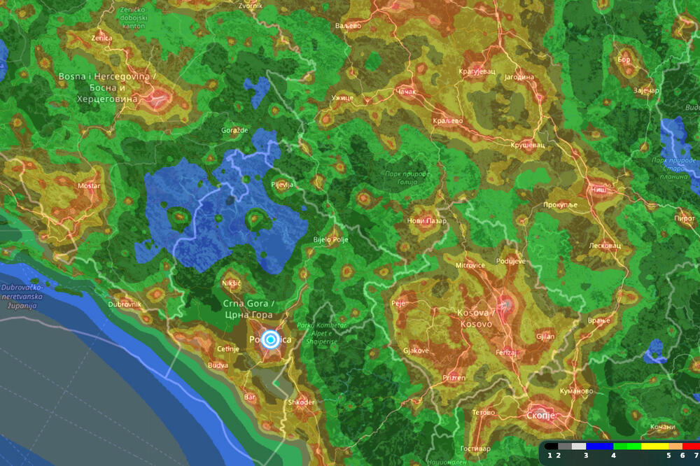 Aktuelna karta svjetlosnog zagađenja Balkana, Foto: lightpollutionmap.app/Screenshot