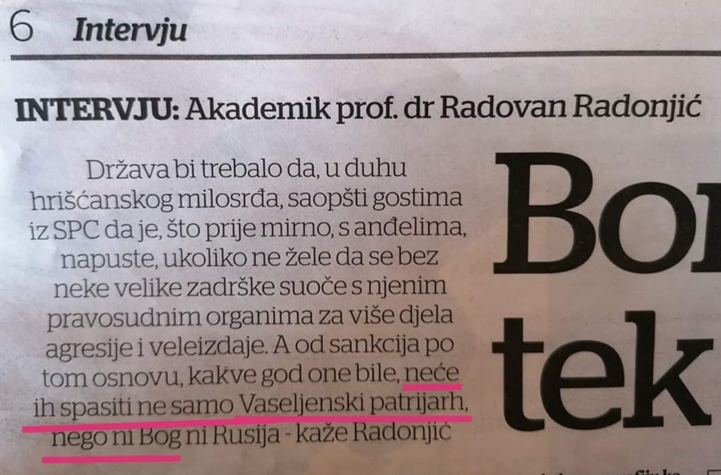 Podnaslov intervjua akademika Radovana Radonjića za "Pobjedu"