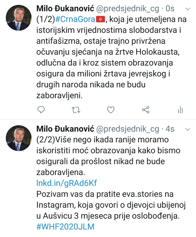 Tvit Mila Đukanovića