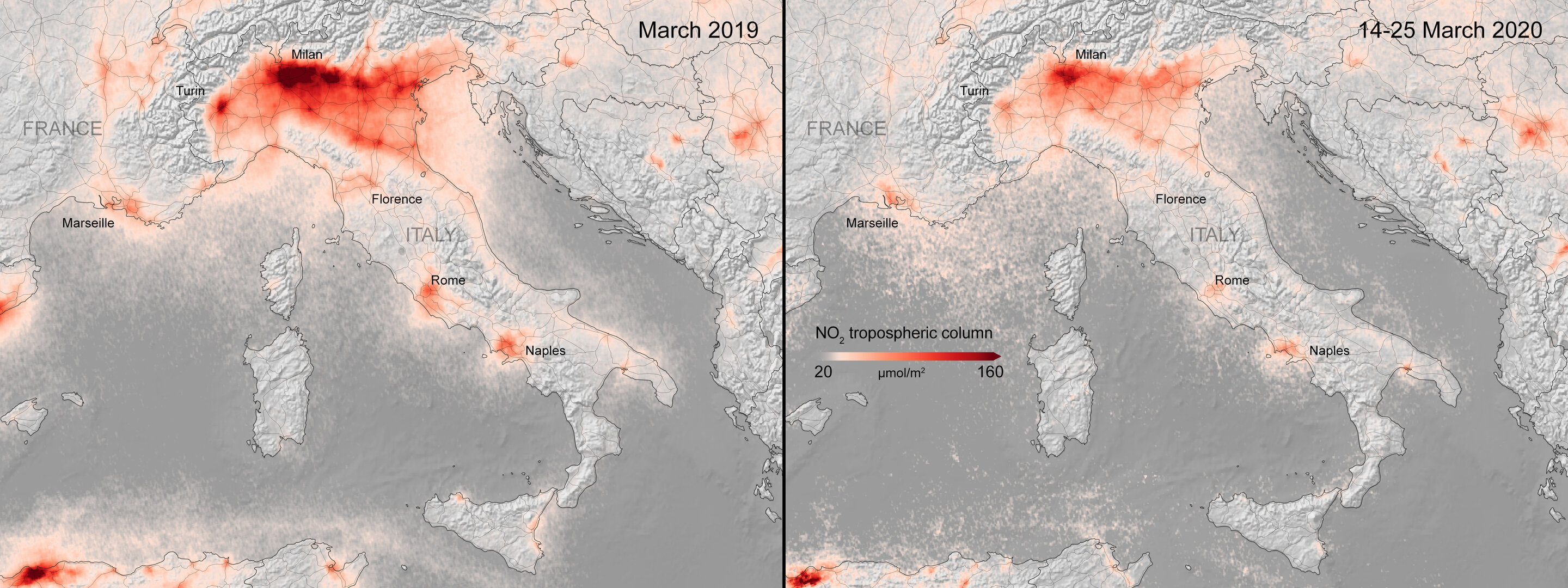 Kncentracije azot dioksida iznad Francuske