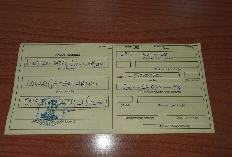 Fond za razvoj Kuča, uplatnica