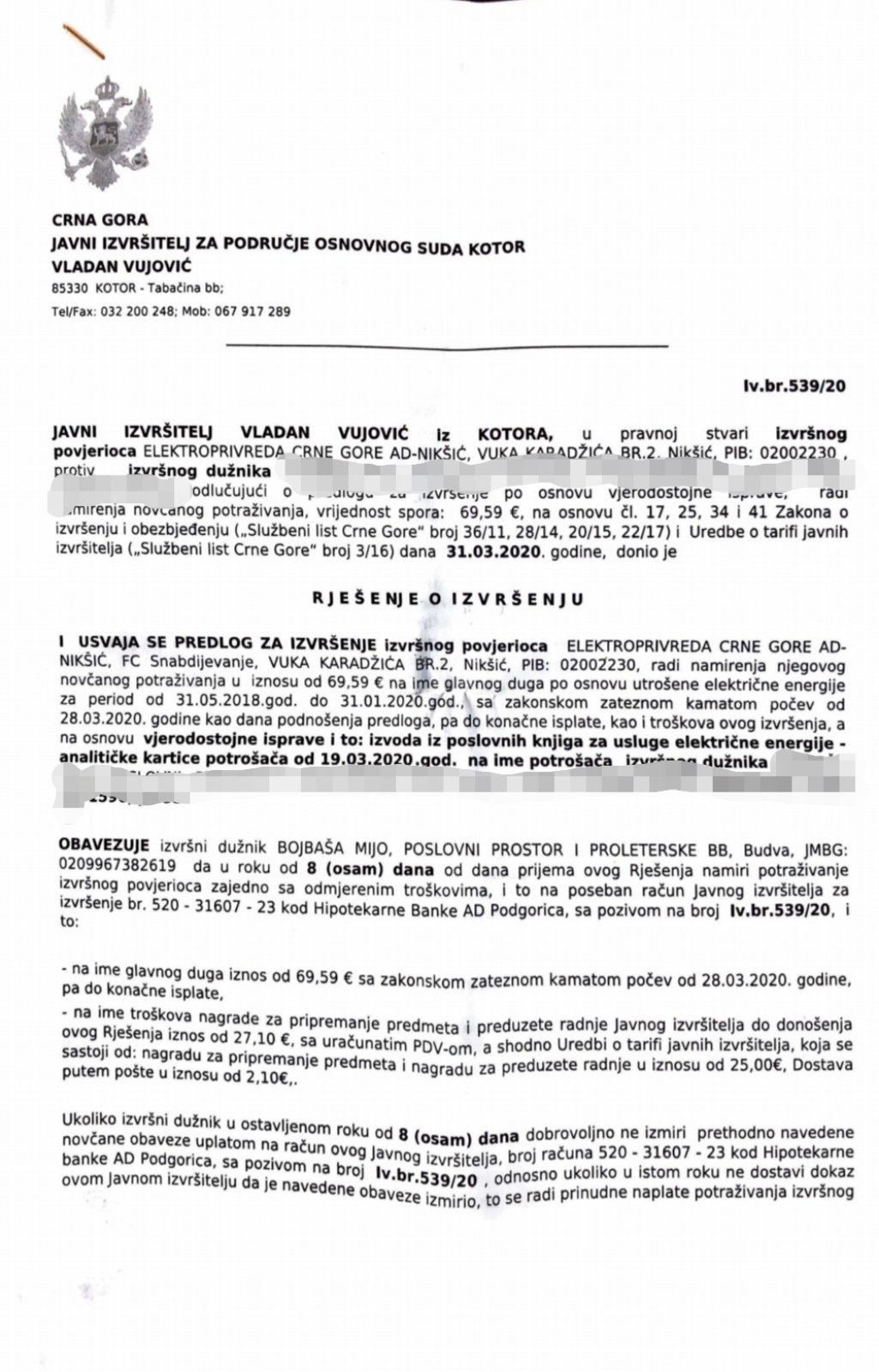 Odluka o prinudnoj naplati