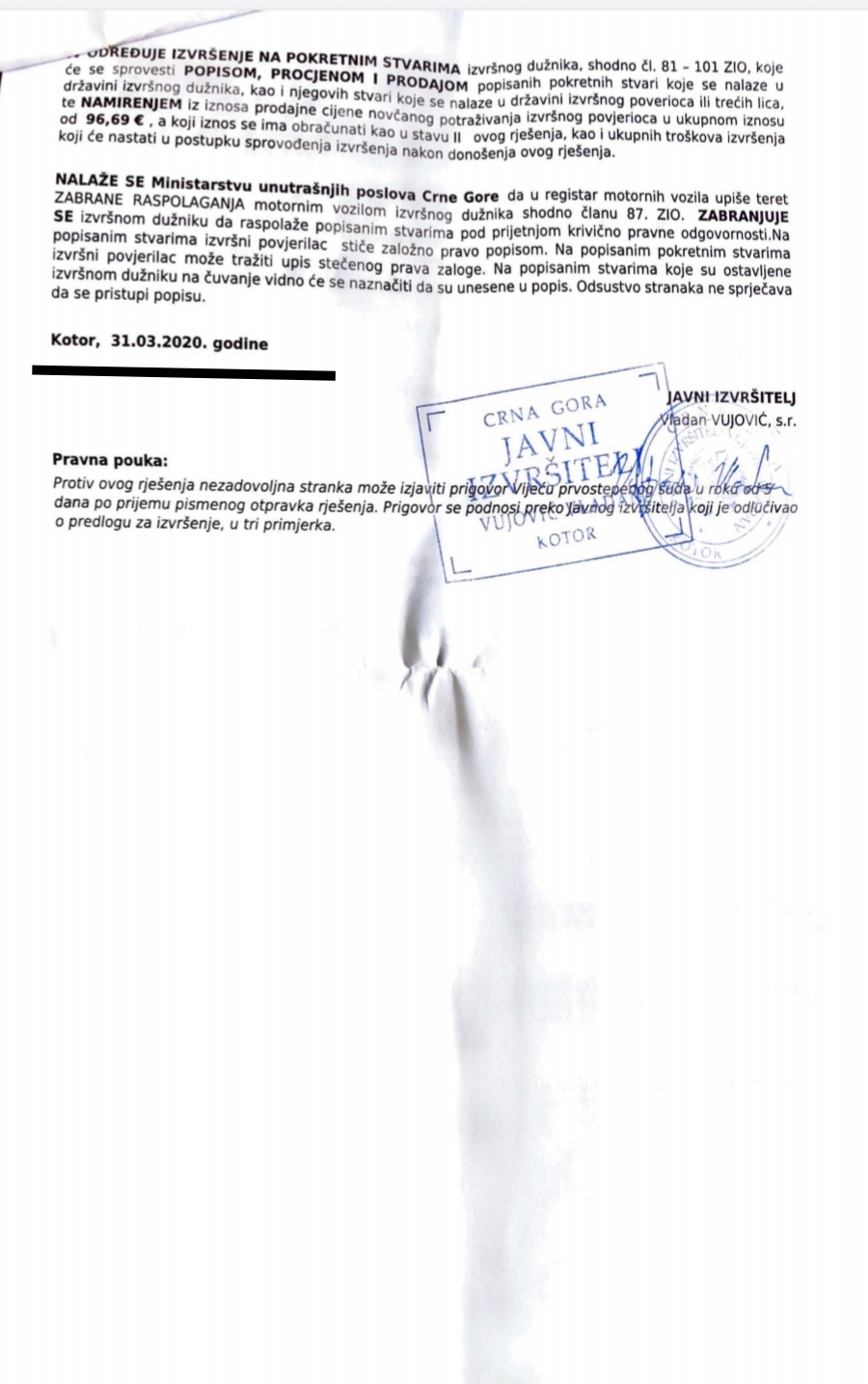 Odluka o prinudnoj naplati